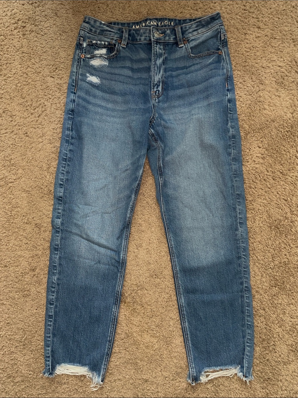 American Eagle Light-Medium Blue Distressed High-Rise Jeans